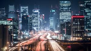 A busy metropolitin city at night