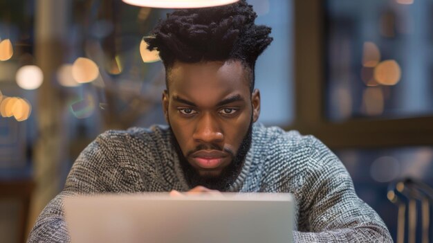 A man doing work intensely on a computer